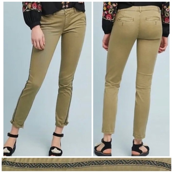 Chino Anthropologie relaxed fit pants pattern tuxedo stripe army olive green 25 - Picture 1 of 8